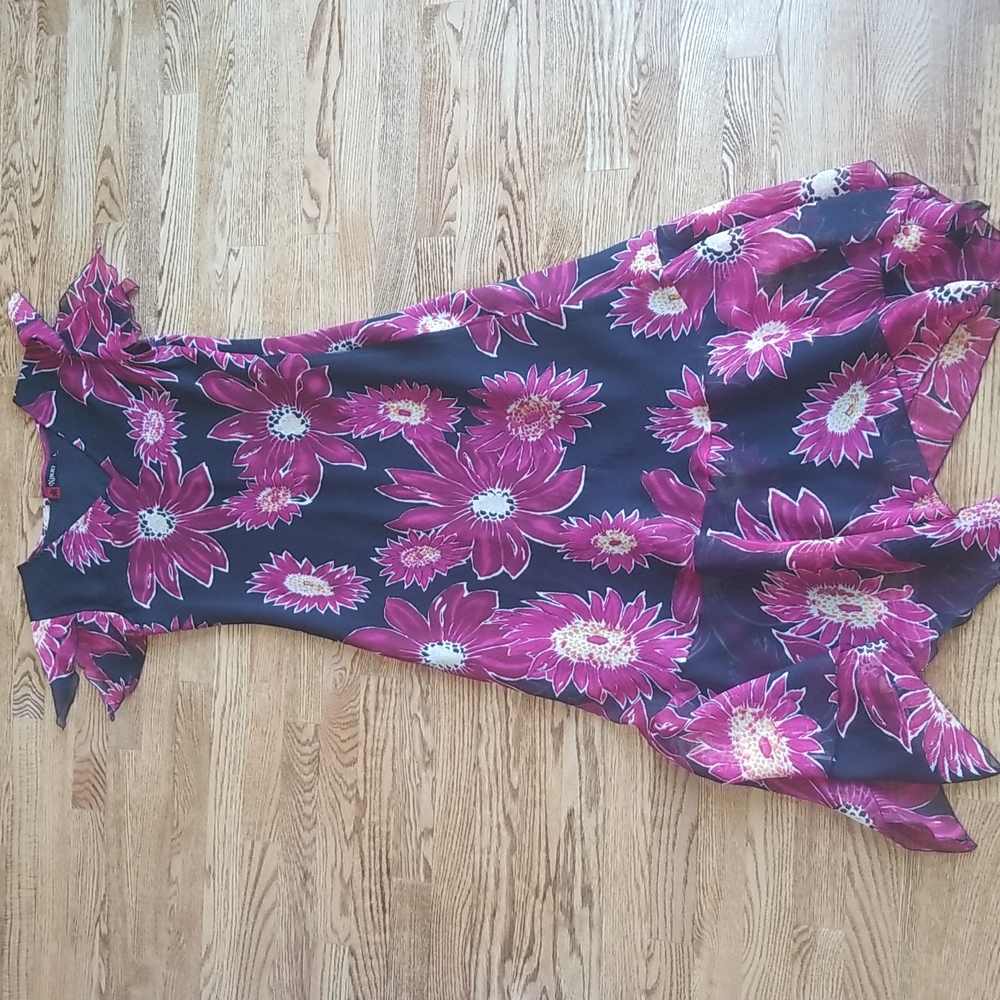 (L) Nikky Floral Long Dress Layered  with Chiffon Beautiful Accents Summer